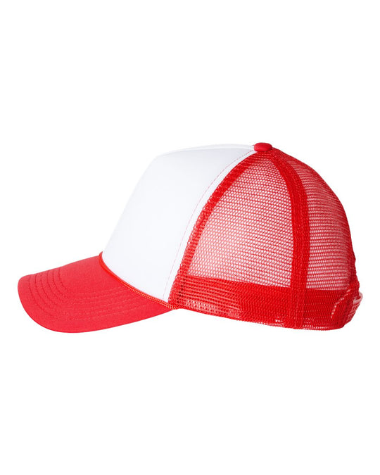 White/Red Foam Mesh-Back Trucker Cap
