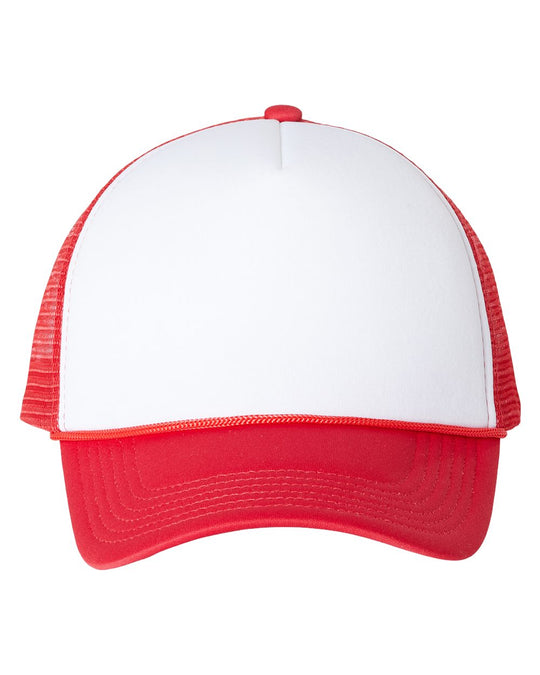 White/Red Foam Mesh-Back Trucker Cap